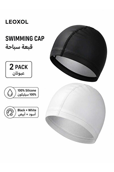 LEOXOL Swimming Cap | 2 Piece Silicone Swim Cap Set | Stretch Fit Pool Caps f...