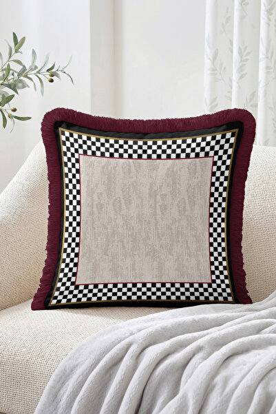 Realhomes Checkerboard Pattern Framed and Distressed Textured Fringed Throw P...