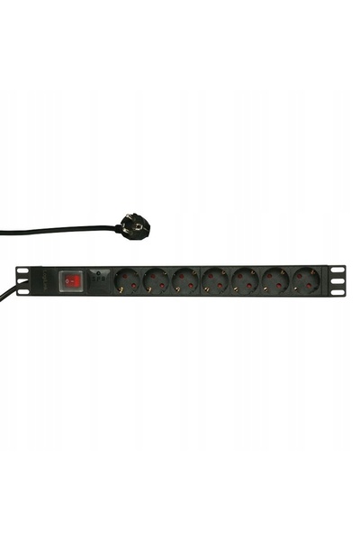LogiLink PDU 1U de 19 inch cu 7 prize, 2m, 3600W, cu întrerupător, pentru rack
