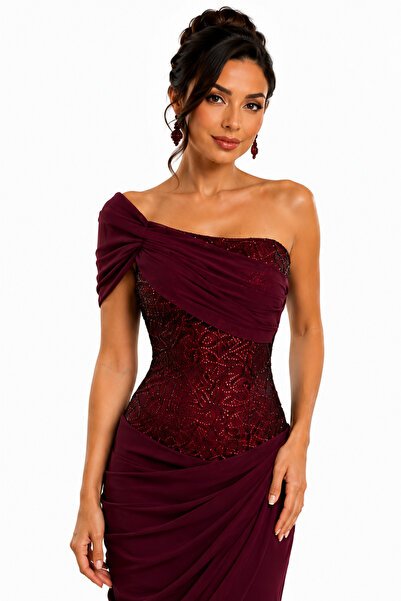 Lovely Dress Taş İşlemeli Drapeli Uzun Abiye Elbise Askılı Balık Model Nişan ...