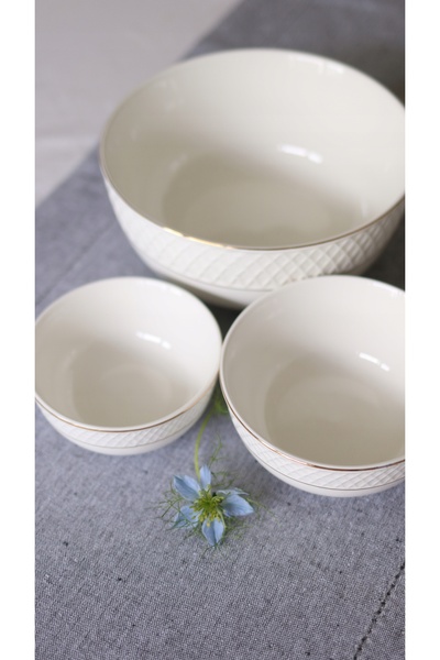 NO BRAND 6x Bol de salată ALB cu detalii aurii, MIC, din porțelan, 12 cm, WILMAX