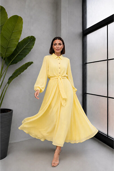Moda Algan Önden Bağlamalı Etekli Takım MA10031 Sarı