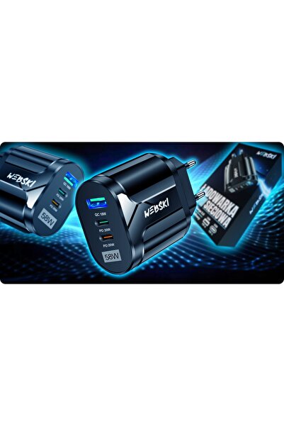 NO BRAND Încărcător foarte rapid de tip cub, 58 W, cu 2 porturi USB-C, pentru...
