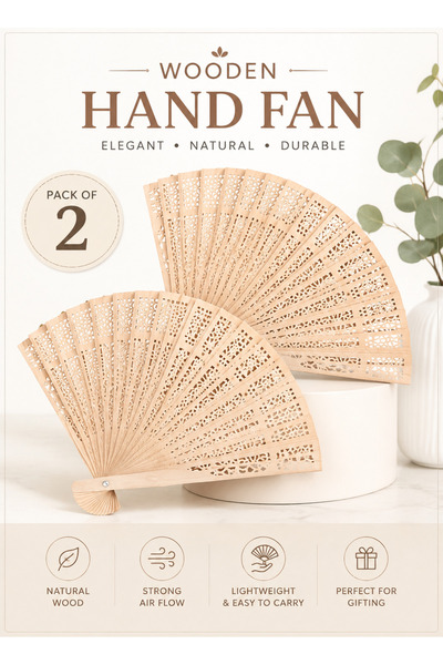 ninex APCHET 8 Inch Sandalwood Fan, Vintage Wooden Hand Held Folding Fan, Hol...