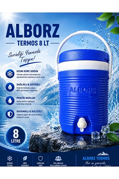 ALBORZ 8 L Plastik Su Termosu Musluklu Taşınabilir Su Bidonu Piknik Kamp Bahç...