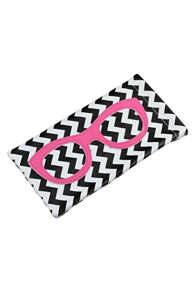 Zâna Casei White Case with Black Zigzag Bow & Fuchsia Glasses for Glasses
