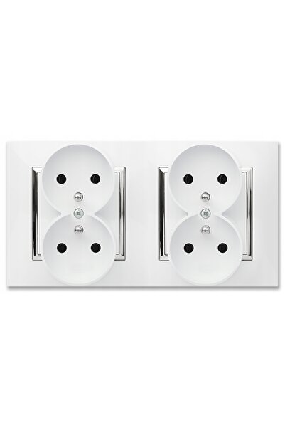 NO BRAND 2x Priză dublă cu împământare cu ramă dublă Ospel Aria Alb / Argintiu