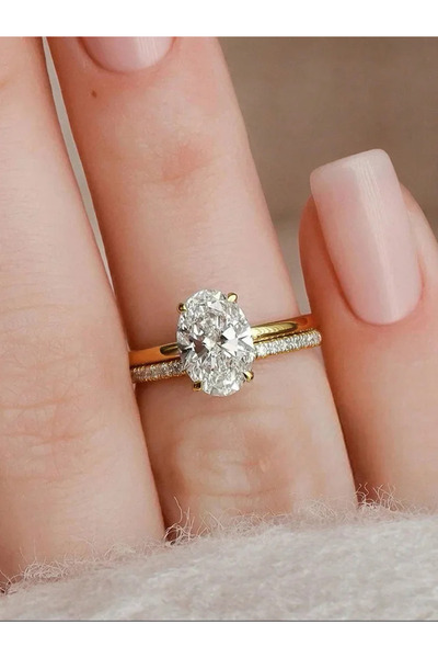 Choice9 7 Golden 925 Sterling Silver Luxury Golden Oval Stackable Zircon Ring...