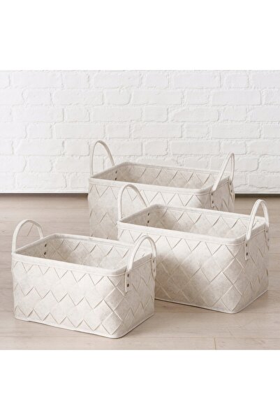 Boltze COȘ DE DEPOZITARE TEXTIL ȚESUT BEJ, SET 3 BUCĂȚI, LEVORO 46X30