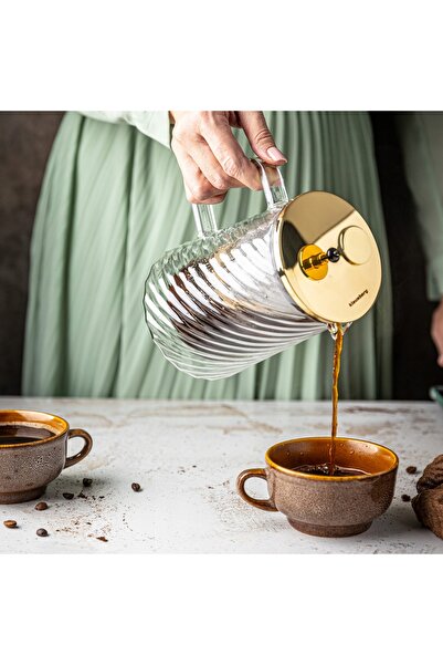 Klausberg Infuzor de cafea și ceai auriu din sticlă, French Press de 0.6 Litr...