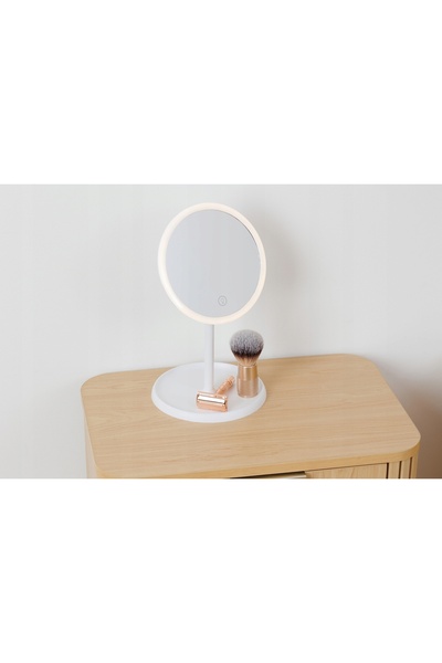 5FIVE OGLINDĂ COSMETICĂ CU LED, Ø 16,8 CM, DIN PLASTIC ALB, CU TAVĂ