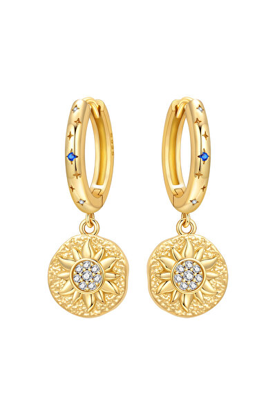 Choice OTE4342 PANPOKI 925 Sterling Silver 18K Gold Sun Star Drop Earrings Wo...