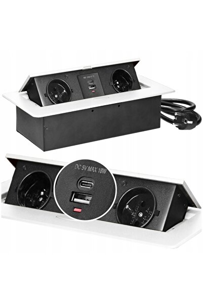 Orno Priză încastrată ascunsă în masă ÎNCĂRCĂTOR USB + Cablu USB-C 1.5m Alb