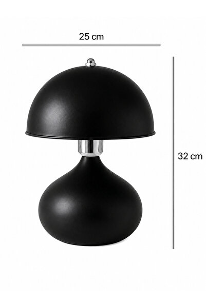 EvLight Mysa Siyah Gümüş Detaylı Mantar Masa Üstü 32 cm Abajur