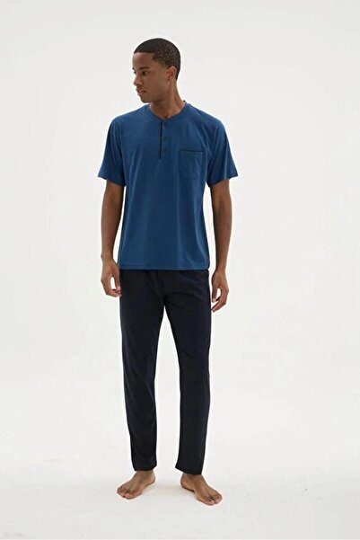 KLY PİJAMA Kly 2209 Cotton Modal Half Button Half Sleeve Pajama Set