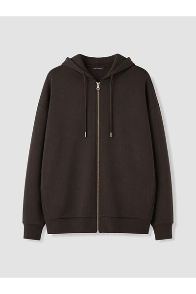 LC Waikiki Brown Hooded Oversize Women's Zippered Sweatshirt