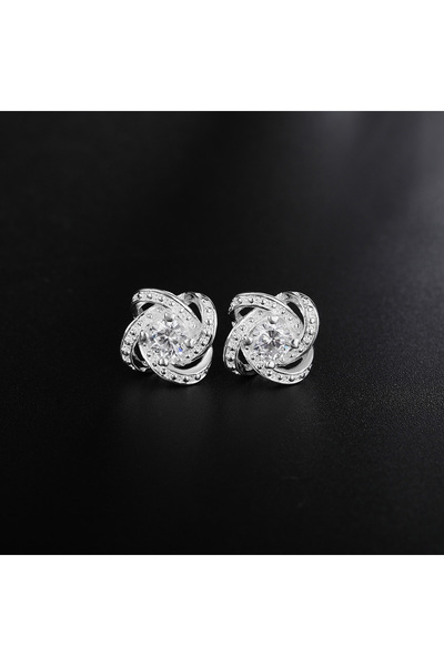 Choice Silver Hot 925 Sterling Silver Shiny crystal Earrings studs for Women ...