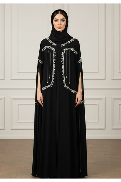 Nukhbaa Beaded Cape Abaya |Crepe Fabric