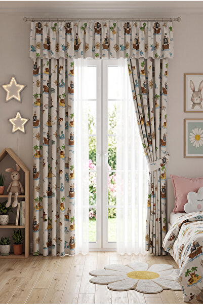 TOLLY PAW Baby & Kids Curtain Colored 2-Wing Cornice Short Background Curtain...