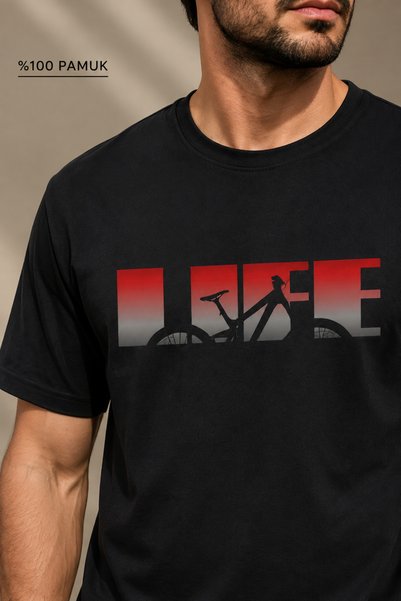 Generic Brand Black Men's Tshirt Life Is Bike Oversize