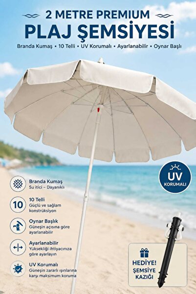 viyol marketim Premium 2 Metre Plaj Şemsiyesi - 10 Telli UV Korumalı Su İtici...