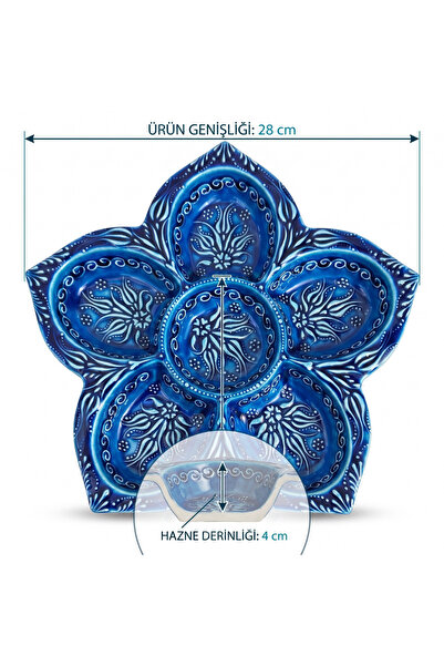 sharp&art Snowflake Ceramic Snack and Breakfast Plate, 6 Compartments, Deep C...