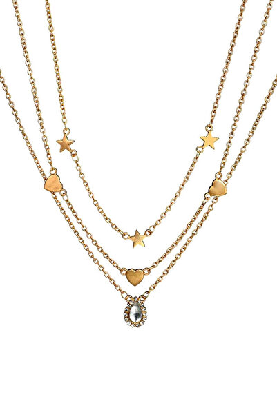VeeShop Colier multilayer triplu, medalion picatura cu cristale, stelute si i...