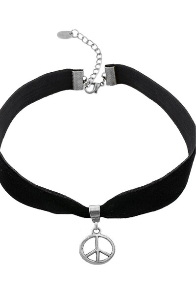 VeeShop Μαύρο βελούδινο τσόκερ με βελούδινο μενταγιόν με το σύμβολο της ειρήνης