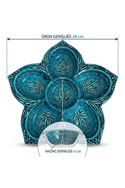 sharp&art Snowflake Ceramic Snack and Breakfast Plate, 6 Compartments, Deep C...