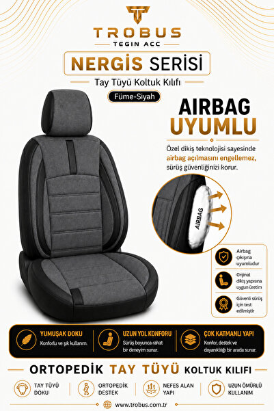TROBUS Ford Connect 2010 2011 2012 2013 2014 ve Sonrası Uyumlu Füme Siyah Nergis Serisi Ortopedik Tay Tüyü 2+1 Ticari