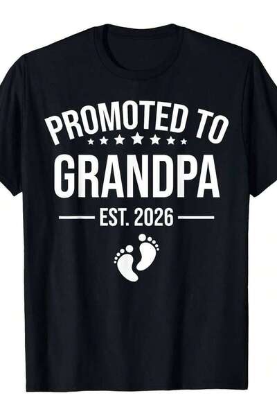 26LIK 1st Time EST New First Grandpa 2026 T-Shirt, Casual WearPattern Print C...