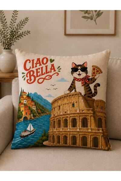 Sakallı Set of 4 European Cities Themed Digital Printed Decorative Throw Pillow Covers