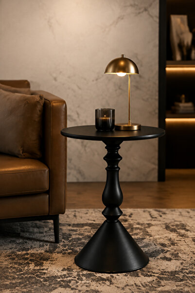Generic Brand Round Black Side Table, Modern End Table with Stable Pedestal B...