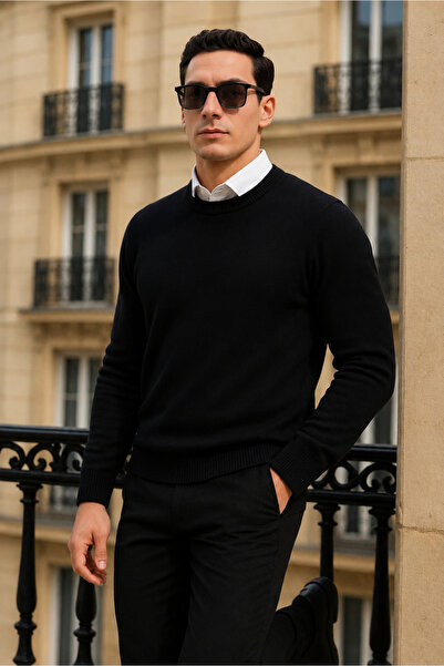 comstar Men's Winter Casual Crew Neck A.Black Sweatshirt