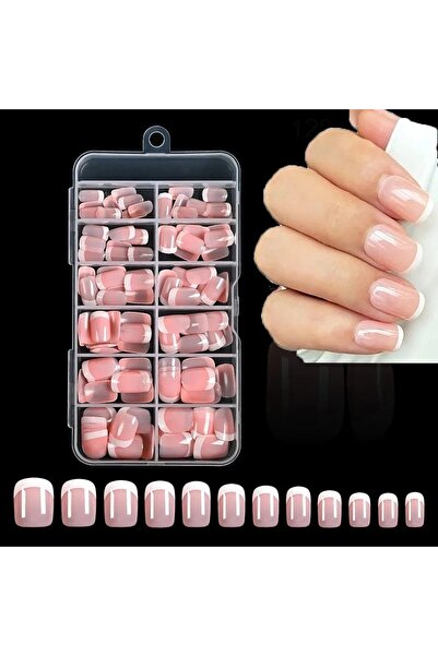 Choice Finger 120Pcs Pink French Short Square Fake Nails 12-Sizes Full Cover ...