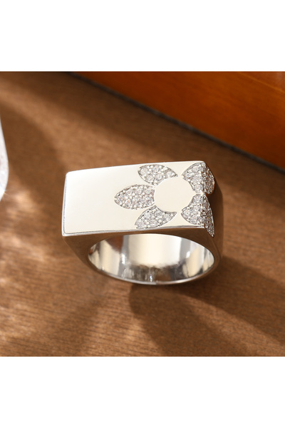 Choice 7 Silver Modern Geometric-Style Copper Jewelry Ring with Flower-Shaped...