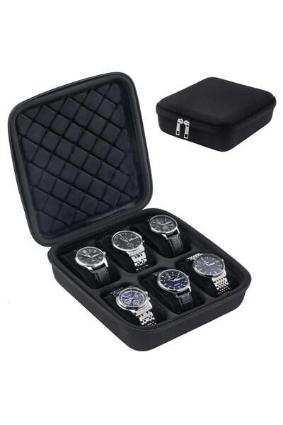 Choice 6 Slot Black Travel Watch Case,6 Slots Hard Shell Storage Box for Watc...