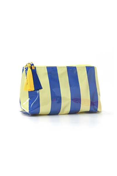 Choice YellowBlue-Striped PVC Striped Cosmetic Bag Makeup Bag with Fringe and...