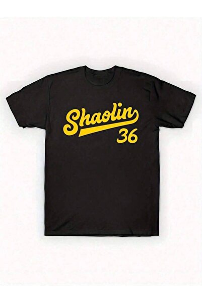 9JY Laughing Points 's Martial Arts-Shirt - Black With Bold Yellow Shaolin Nu...