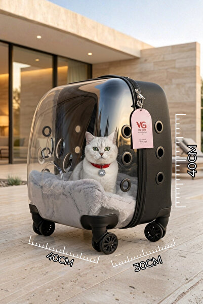 VG Premium Ekstra Geniş XL+ Şeffaf Kedi ve Köpek Taşıma Valizi Siyah