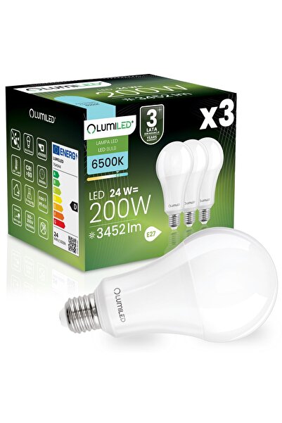 Lumiled 3x Bec LED E27 A95 24W = 200W 3452lm 6500K Rece 260 °