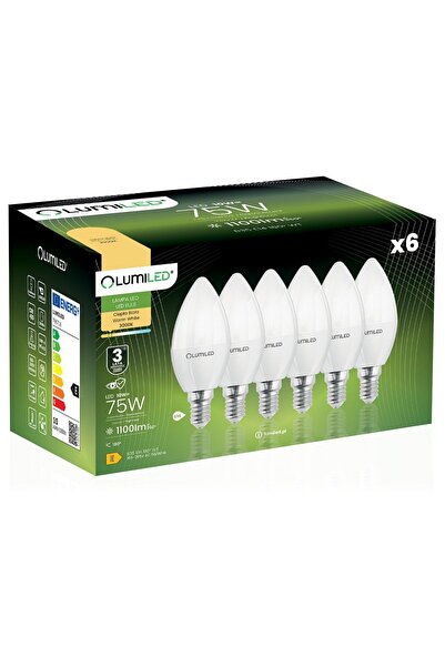 Lumiled 6x Bec LED E14 tip lumânare B35 10W = 75W 1100lm 3000K Cald 180 °
