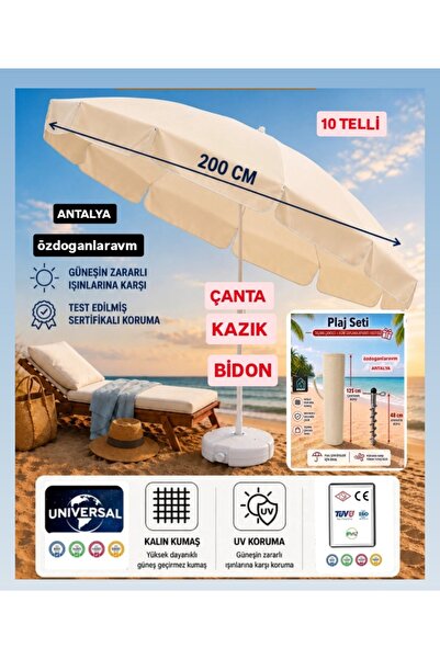 dogant özdoğanlar avm Krem Plaj Deniz Kamp Şemsiyesi ve Taşıma Çantası ve Kaz...