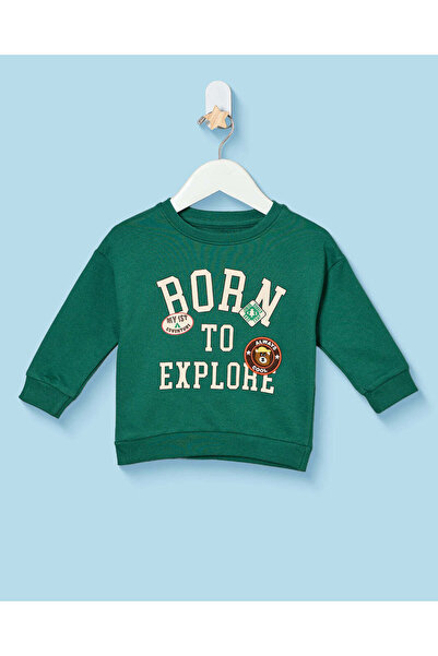 REDTAG Infant Boys Green Crew Neck Sweatshirt