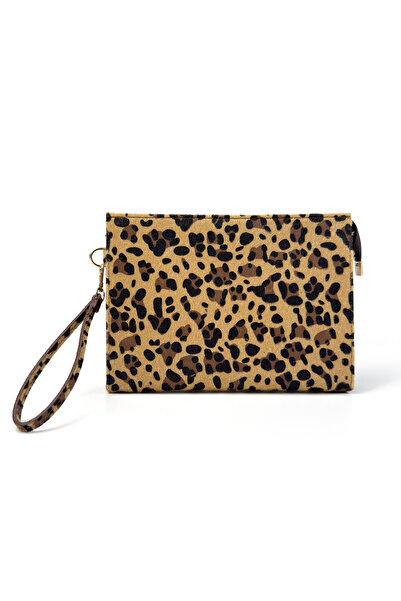 GLONDY Sasha Leopard Patterned Faux Leather Clutch Women's Portfolio Handbag