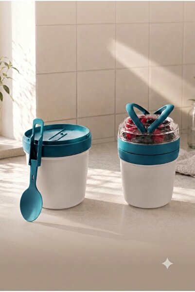 Sowo Home وعاء تخزين للزبادي والشوفان والموسلي، عملي ومحمول مع ملعقة، قسمين، ...