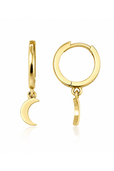 KAIROS JEWELRY 14 Ayar Altın Sade Yarım Ay Halka Küpe