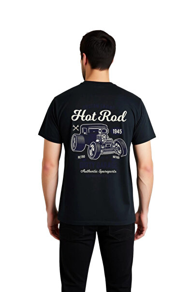PayBuy Tricou din bumbac cu imprimeu retro Hot Rod Garage pentru bărbați, des...