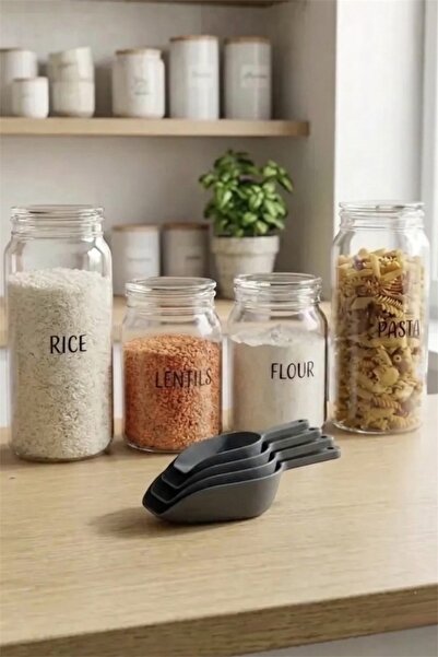 AHİR TİCARET Mini 4-Piece Flour, Sugar, Spice, Detergent, Food Shovel Set Anthracite