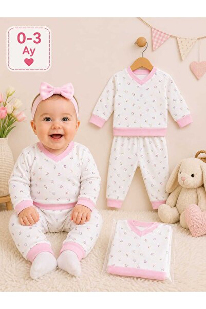 Ravencia Baby Girl Patterned Cotton 2-Piece Top and Bottom Set 0-3 Months